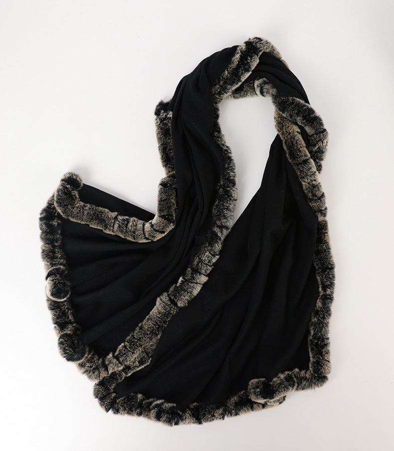 Soft Bordered|Plush Fur-Edged Cashmere Shawl|Universal Fit for Both Men and Women