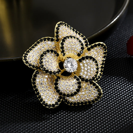 Camellia Flower Brooch-CZ Gemstone