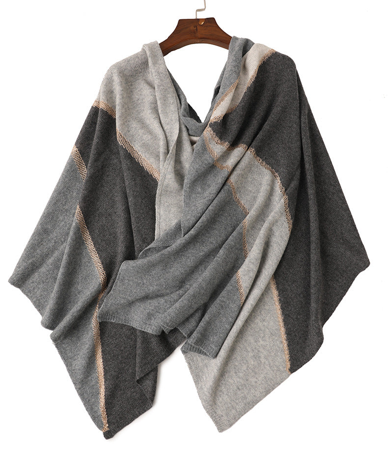 Chroma Blend|Color-Block Cashmere Shawl|Radiant Openwork and Shimmering Filaments