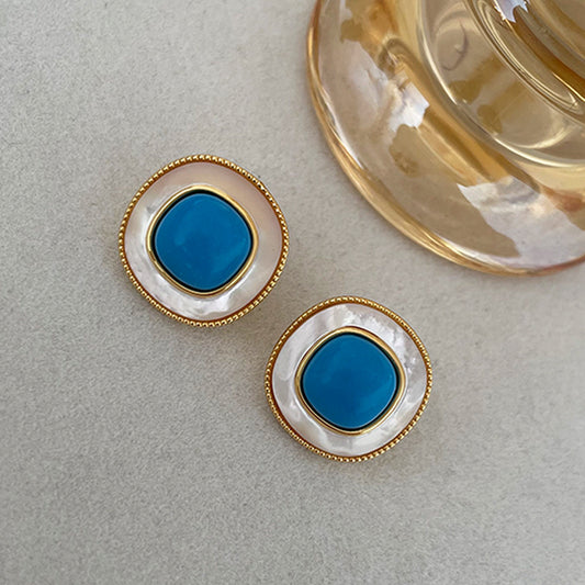 Blue Turquoise Stud Earrings-December Birthstone