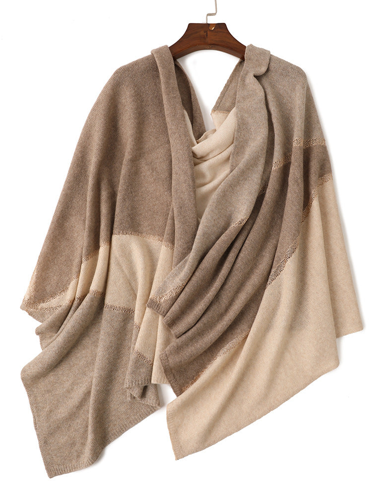 Chroma Blend|Color-Block Cashmere Shawl|Radiant Openwork and Shimmering Filaments