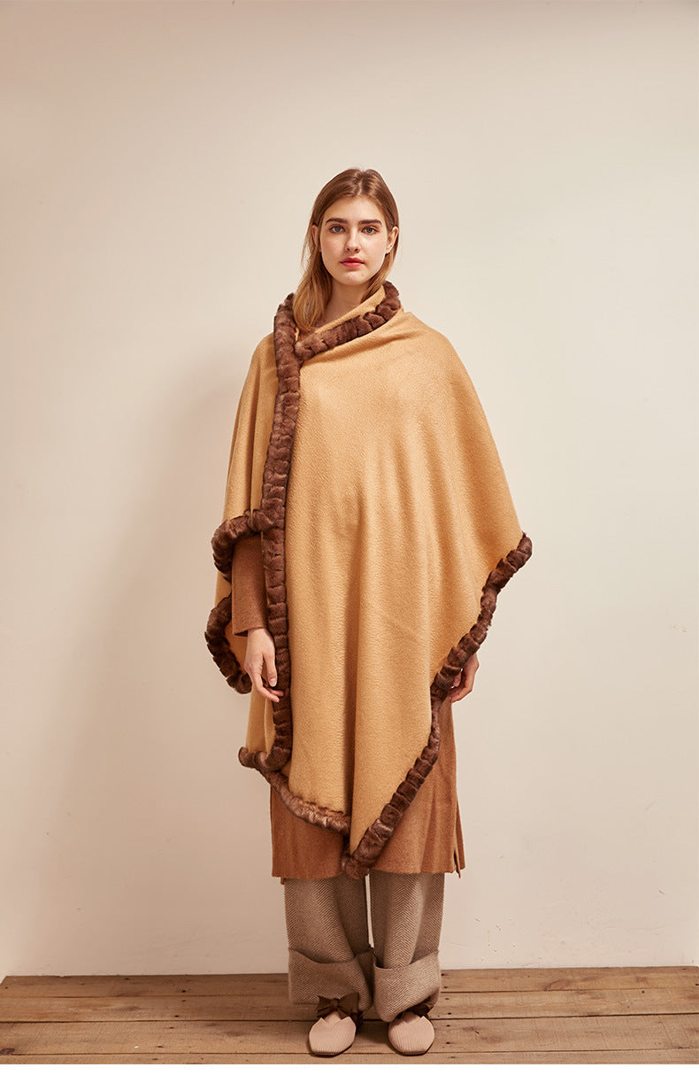 Soft Bordered|Plush Fur-Edged Cashmere Shawl|Universal Fit for Both Men and Women