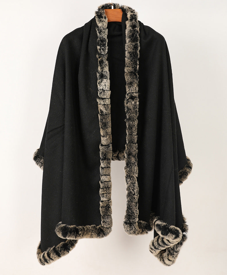 Soft Bordered|Plush Fur-Edged Cashmere Shawl|Universal Fit for Both Men and Women