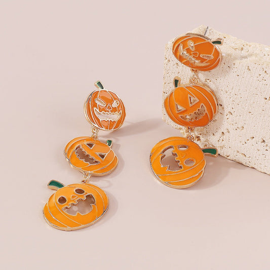 Halloween Pumkin Earrings - three pumkin dangles