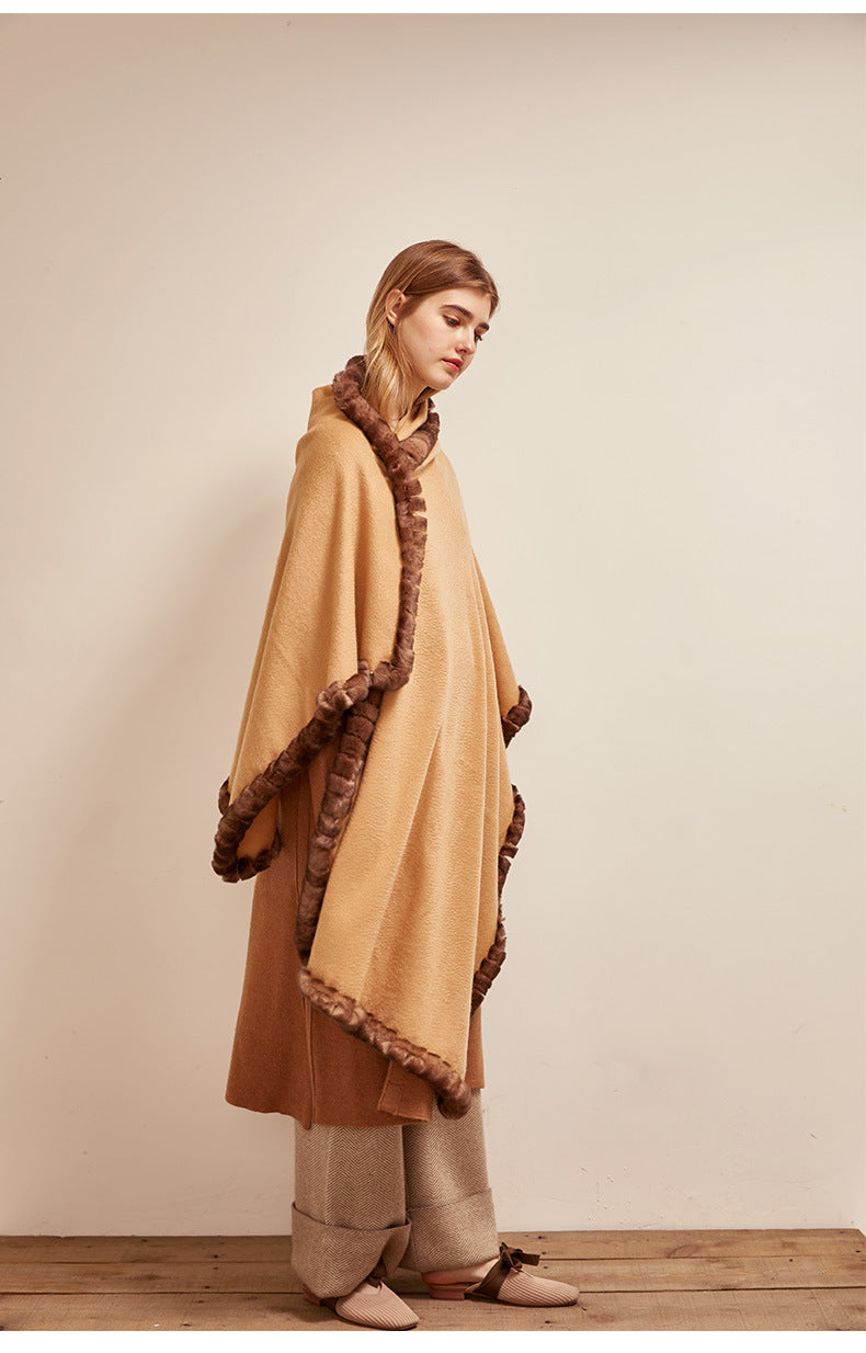 Soft Bordered|Plush Fur-Edged Cashmere Shawl|Universal Fit for Both Men and Women