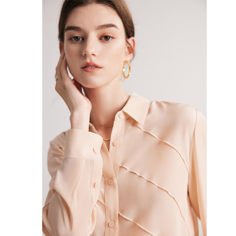 Perfect Silk Shirt for Office Wear | Diagonal Pleating Pattern| 100% Crepe de Chine Silk - Jin's Finds