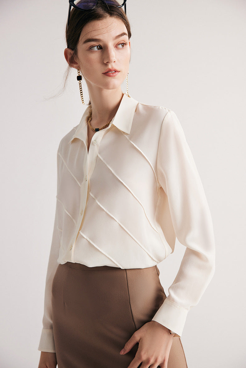 Perfect Silk Shirt for Office Wear | Diagonal Pleating Pattern| 100% Crepe de Chine Silk - Jin's Finds