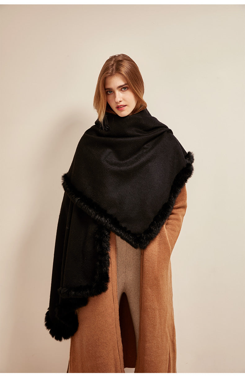 Soft Bordered|Plush Fur-Edged Cashmere Shawl|Universal Fit for Both Men and Women