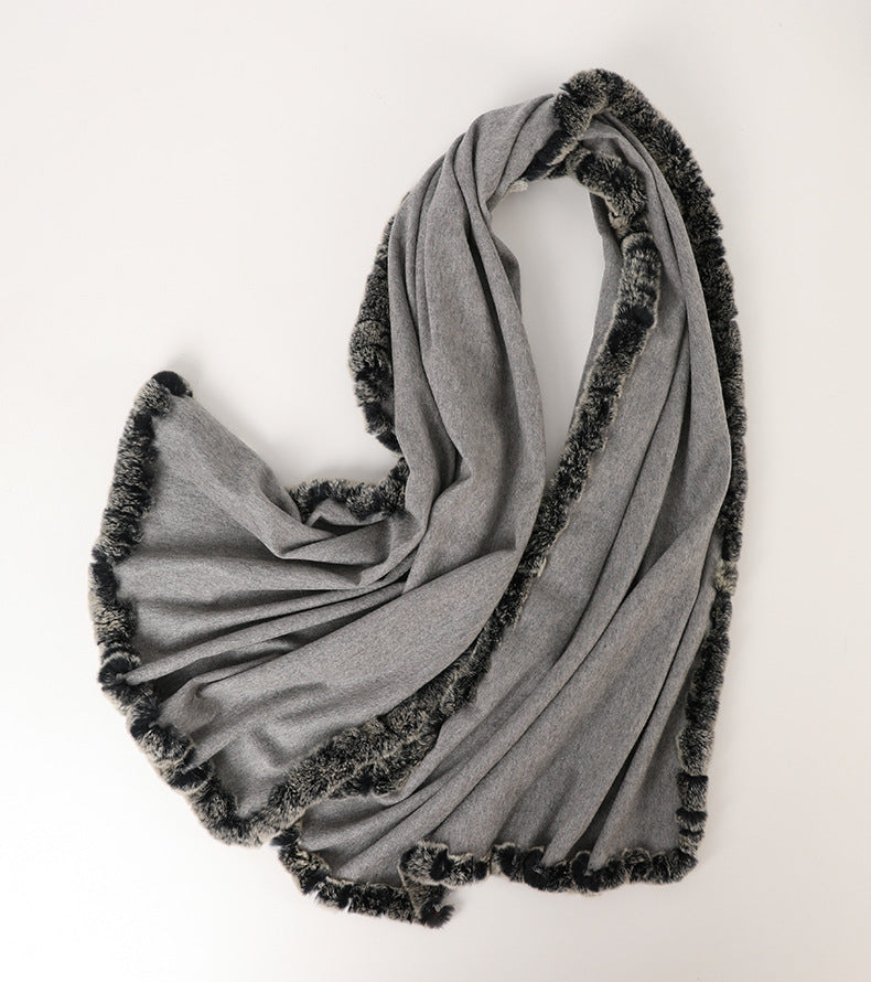 Soft Bordered|Plush Fur-Edged Cashmere Shawl|Universal Fit for Both Men and Women