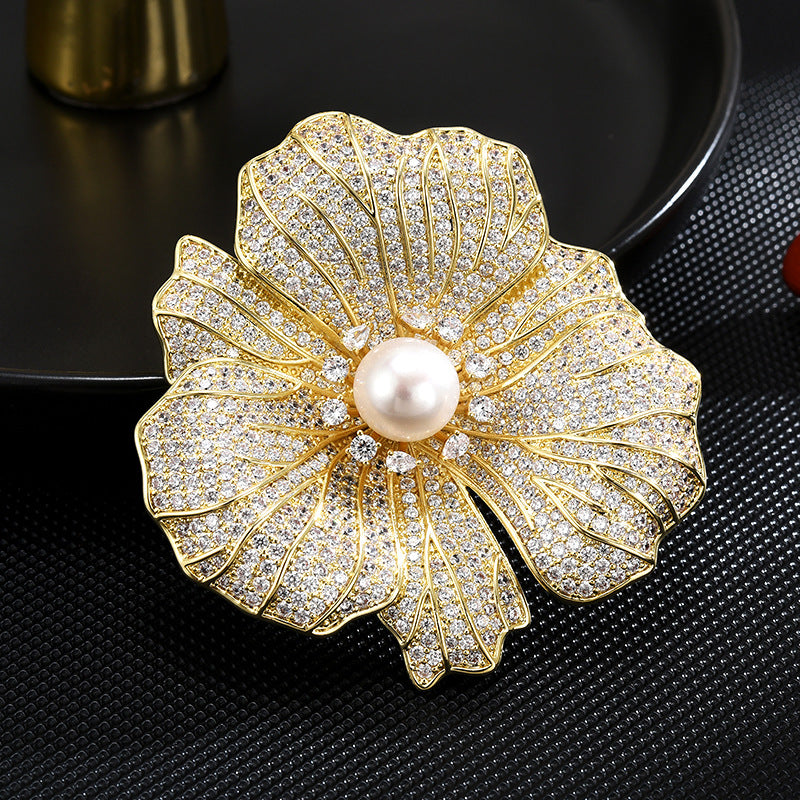 Floral Brooch-handcrafted-freshwater pearl and CZ Gemstones