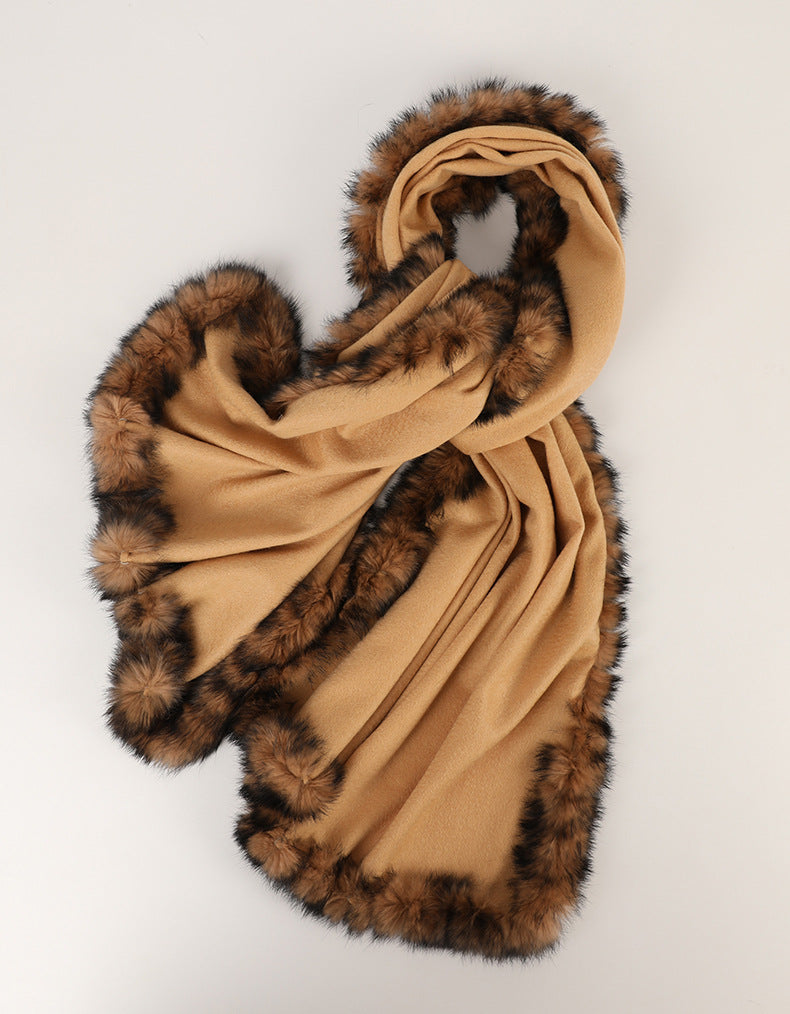 Soft Bordered|Plush Fur-Edged Cashmere Shawl|Universal Fit for Both Men and Women