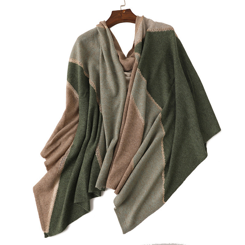 Chroma Blend|Color-Block Cashmere Shawl|Radiant Openwork and Shimmering Filaments