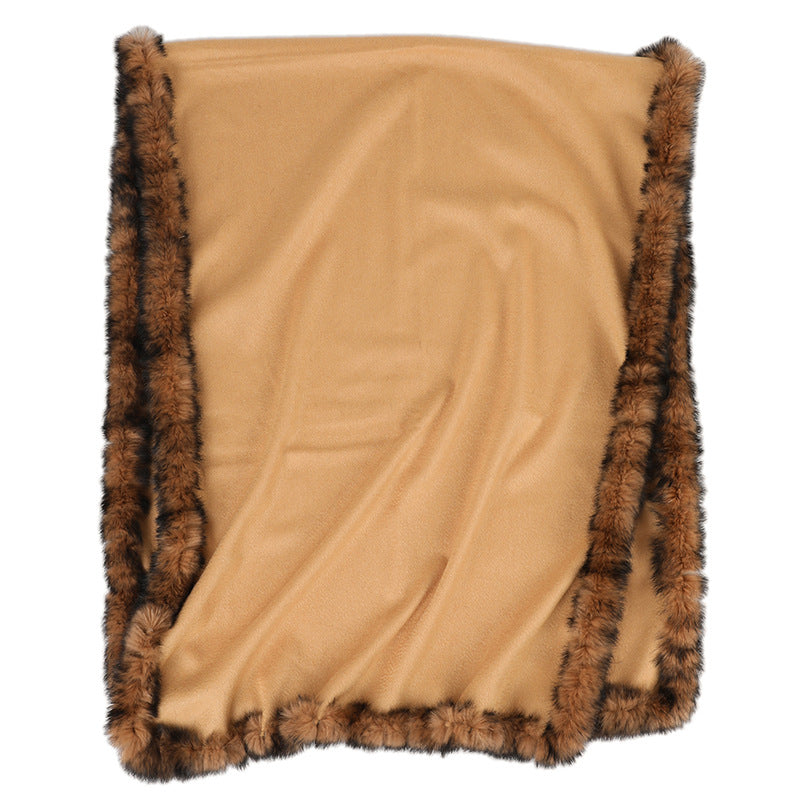 Soft Bordered|Plush Fur-Edged Cashmere Shawl|Universal Fit for Both Men and Women