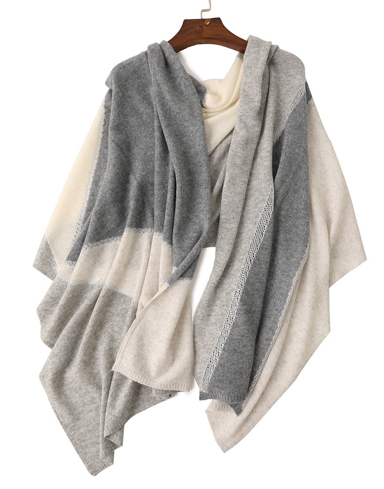 Chroma Blend|Color-Block Cashmere Shawl|Radiant Openwork and Shimmering Filaments