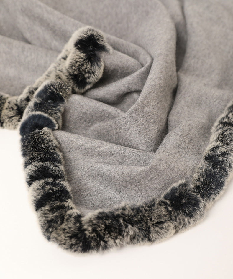 Soft Bordered|Plush Fur-Edged Cashmere Shawl|Universal Fit for Both Men and Women