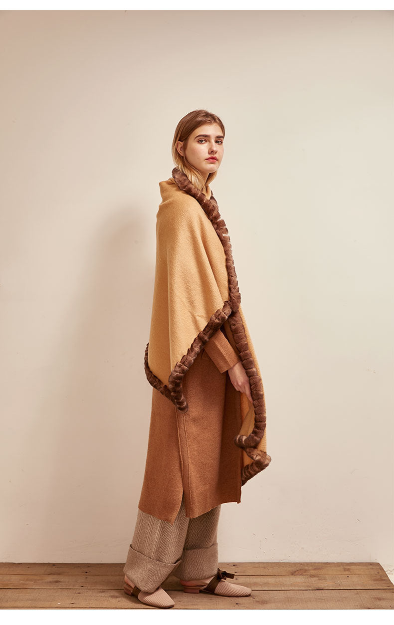 Soft Bordered|Plush Fur-Edged Cashmere Shawl|Universal Fit for Both Men and Women