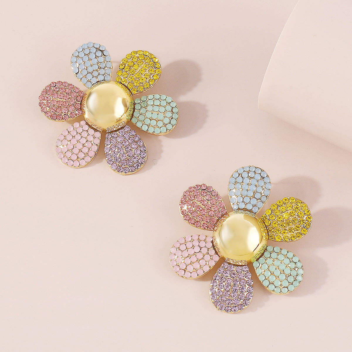 Flower Earrings-multi-colour- Rhinestone