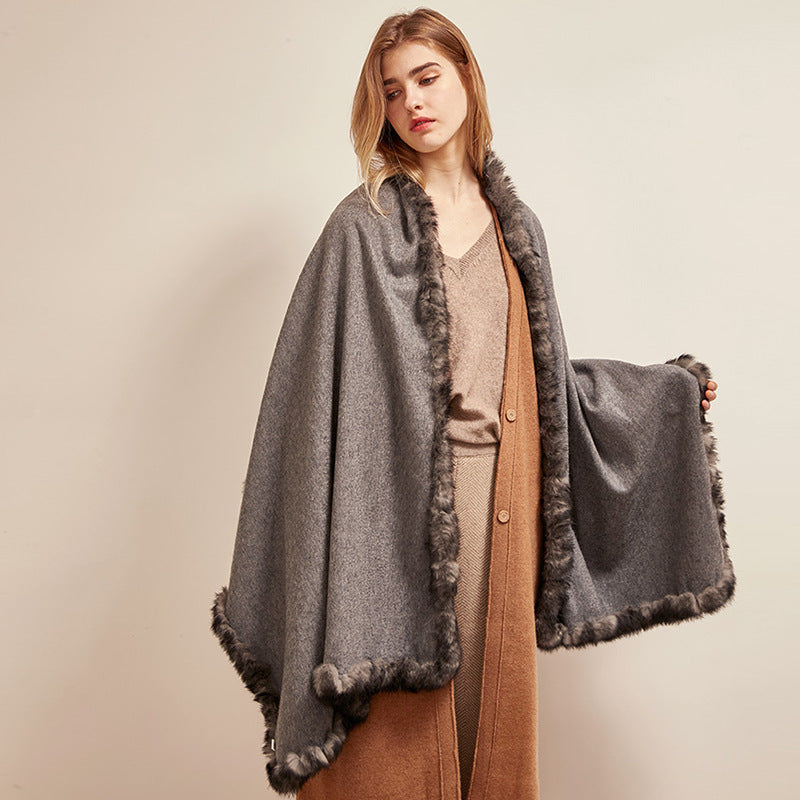 Soft Bordered|Plush Fur-Edged Cashmere Shawl|Universal Fit for Both Men and Women