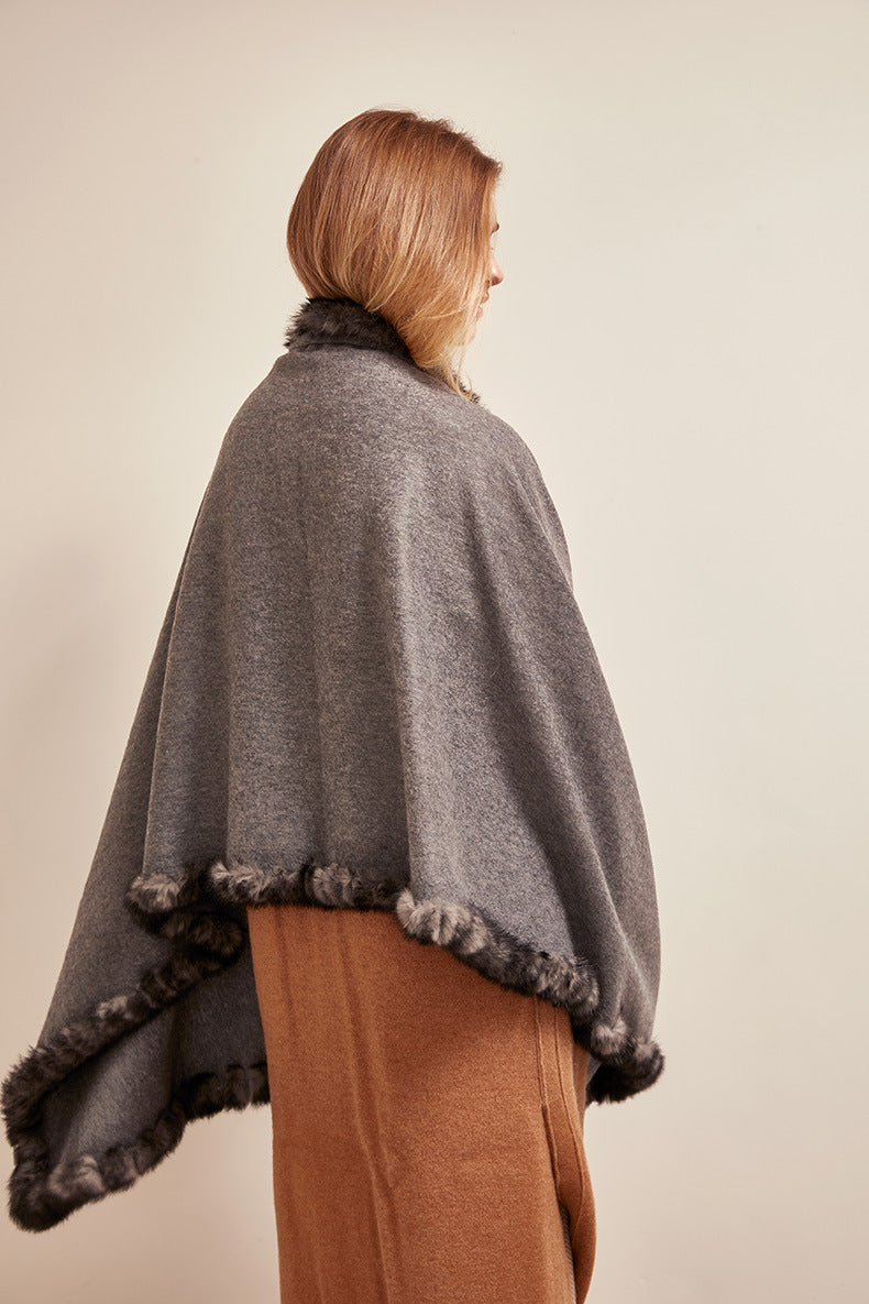 Soft Bordered|Plush Fur-Edged Cashmere Shawl|Universal Fit for Both Men and Women