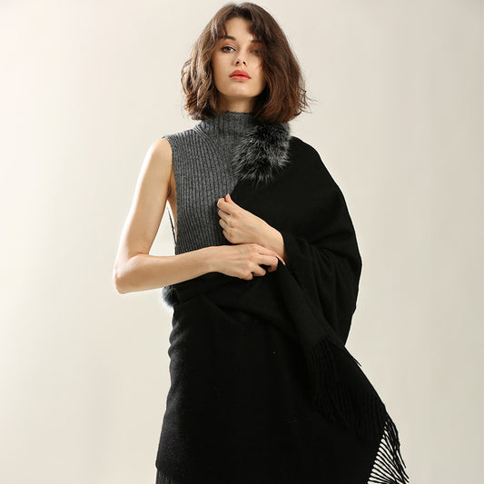 Nordic Grace Cape|100% Cashmere Shawl with Fox Fur Collar|The Pinnacle of Warmth and Elegance