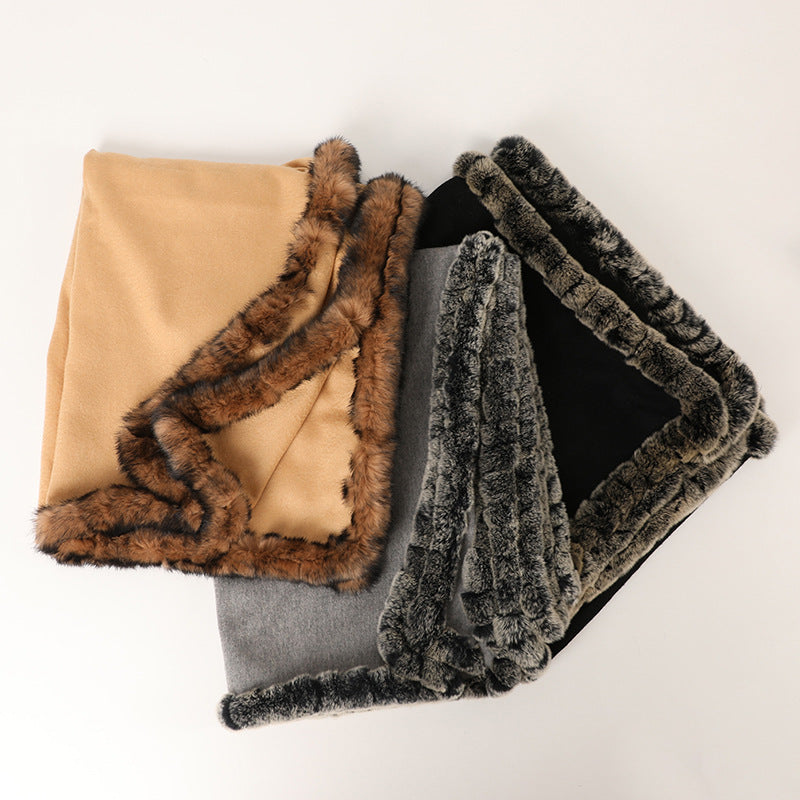 Soft Bordered|Plush Fur-Edged Cashmere Shawl|Universal Fit for Both Men and Women