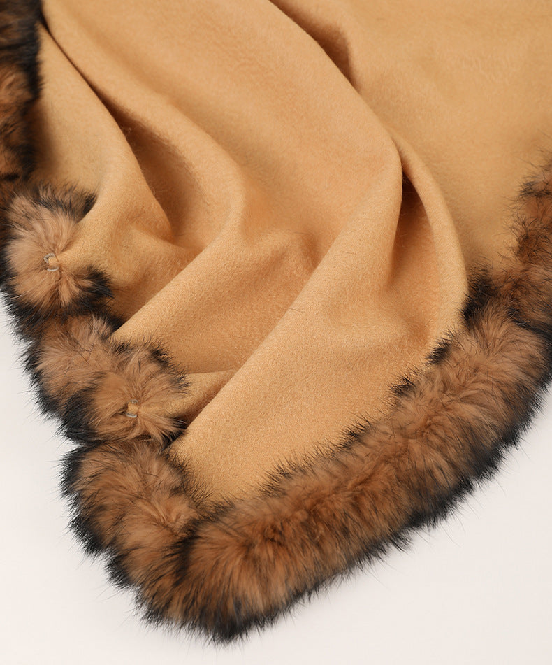 Soft Bordered|Plush Fur-Edged Cashmere Shawl|Universal Fit for Both Men and Women