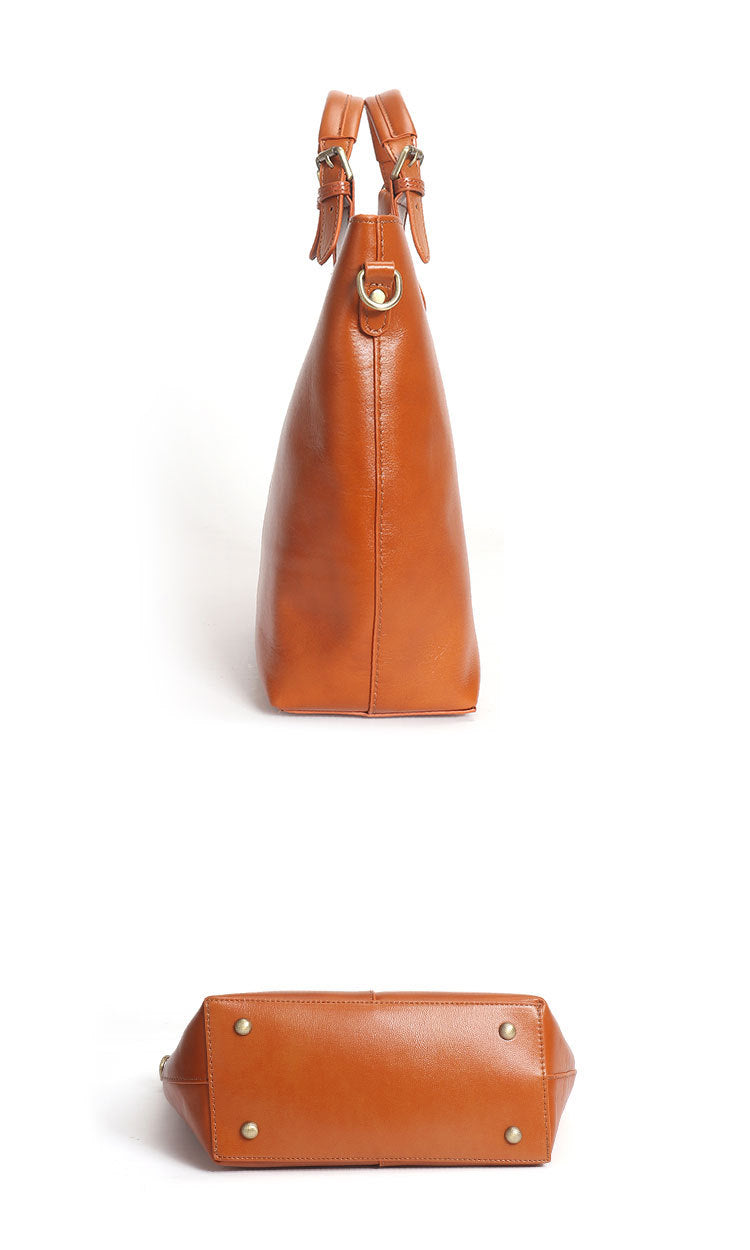 Tote Deluxe|Top-Grain Oil-wax Cowhide|Genuine Leather Tote Bag|Versatile Statement - Jin's Finds