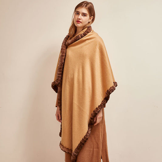 Soft Bordered|Plush Fur-Edged Cashmere Shawl|Universal Fit for Both Men and Women