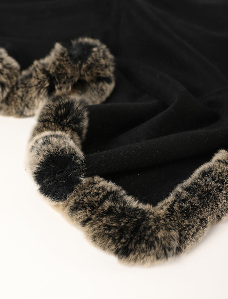 Soft Bordered|Plush Fur-Edged Cashmere Shawl|Universal Fit for Both Men and Women