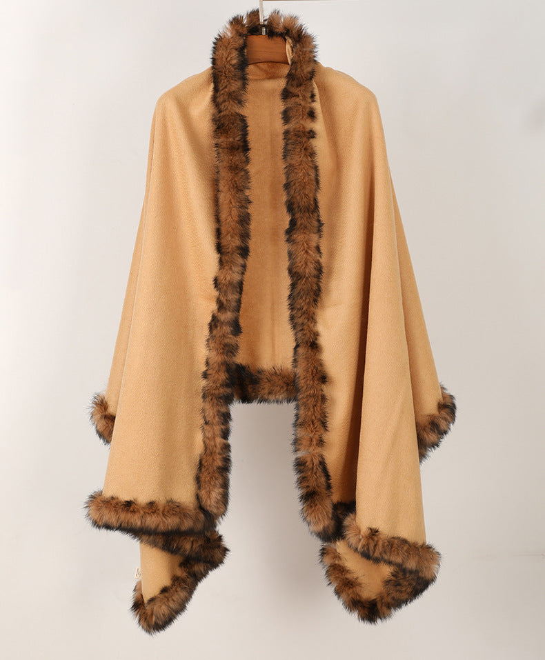 Soft Bordered|Plush Fur-Edged Cashmere Shawl|Universal Fit for Both Men and Women