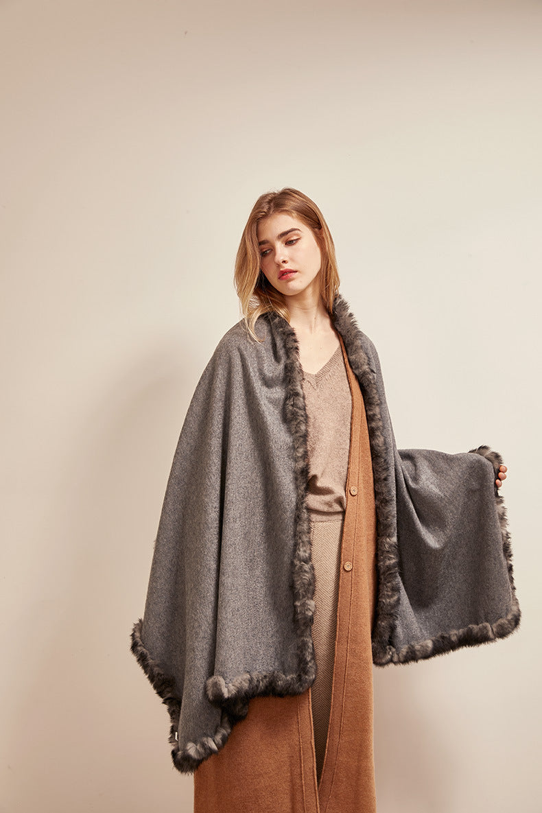 Soft Bordered|Plush Fur-Edged Cashmere Shawl|Universal Fit for Both Men and Women