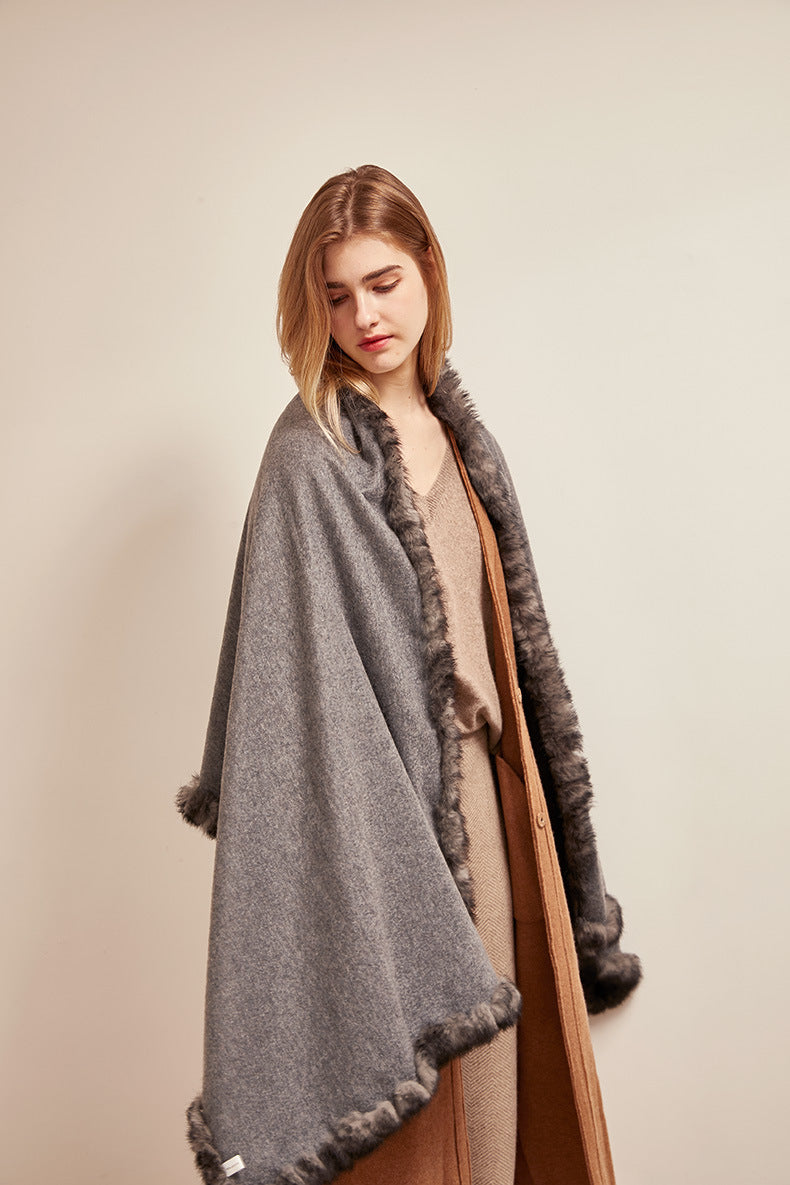 Soft Bordered|Plush Fur-Edged Cashmere Shawl|Universal Fit for Both Men and Women