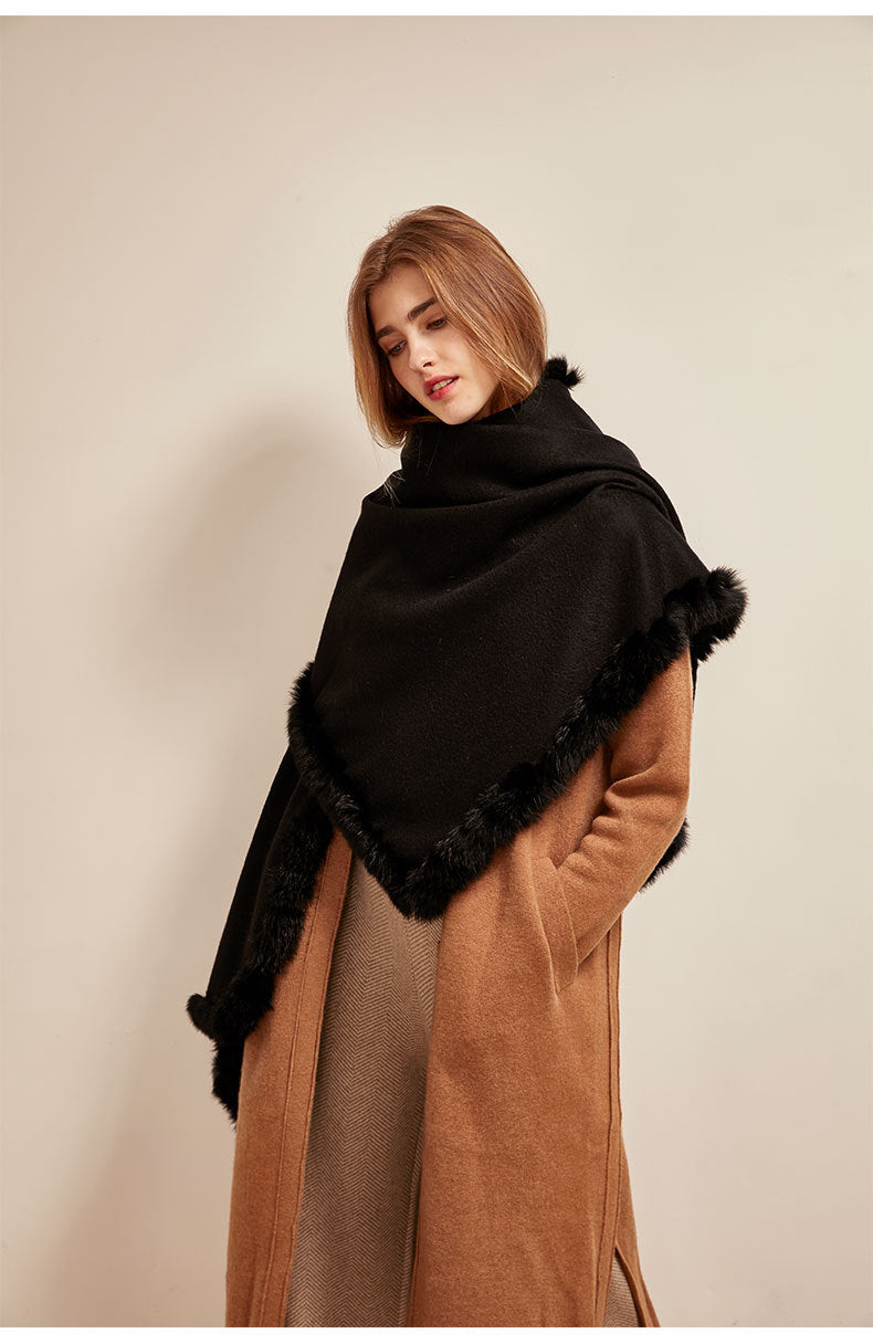 Soft Bordered|Plush Fur-Edged Cashmere Shawl|Universal Fit for Both Men and Women