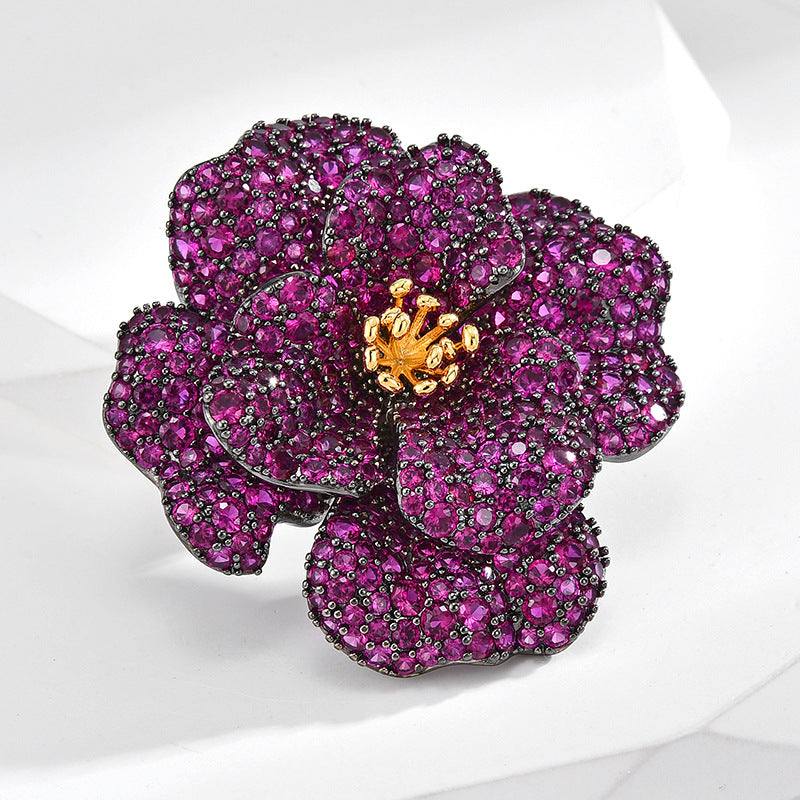 Flower Brooch -handcrafted with CZ Gemstones