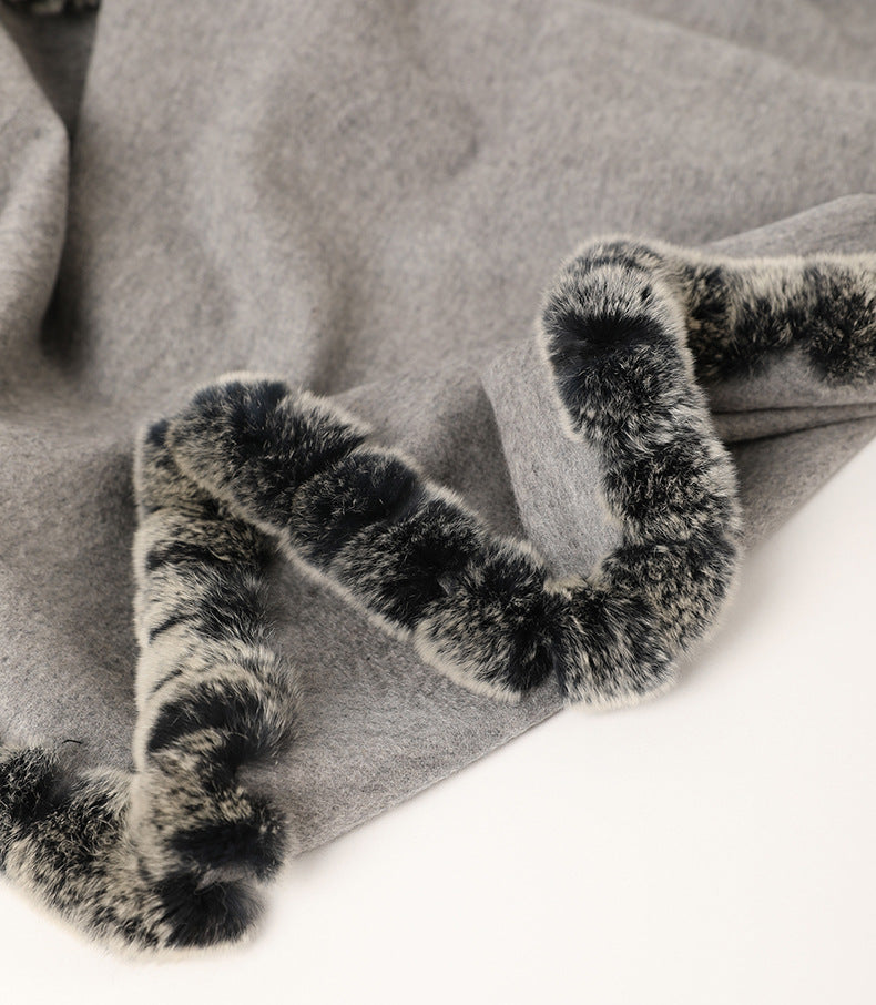 Soft Bordered|Plush Fur-Edged Cashmere Shawl|Universal Fit for Both Men and Women