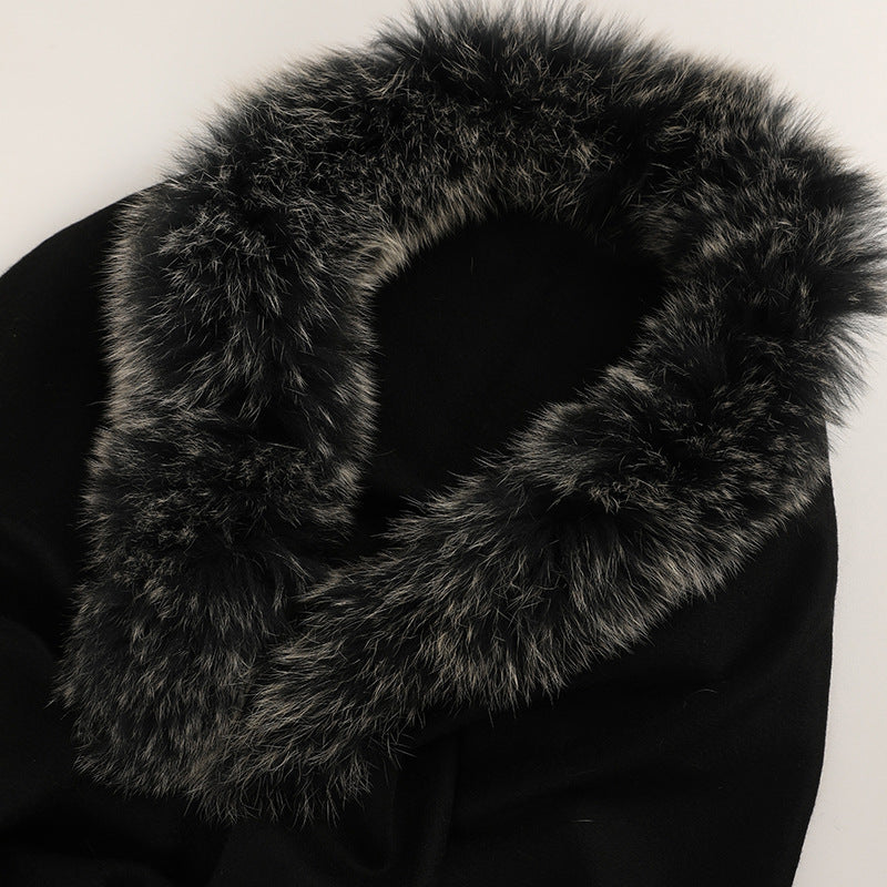 Nordic Grace Cape|100% Cashmere Shawl with Fox Fur Collar|The Pinnacle of Warmth and Elegance