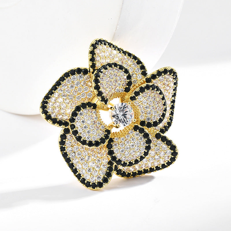 Camellia Flower Brooch-CZ Gemstone