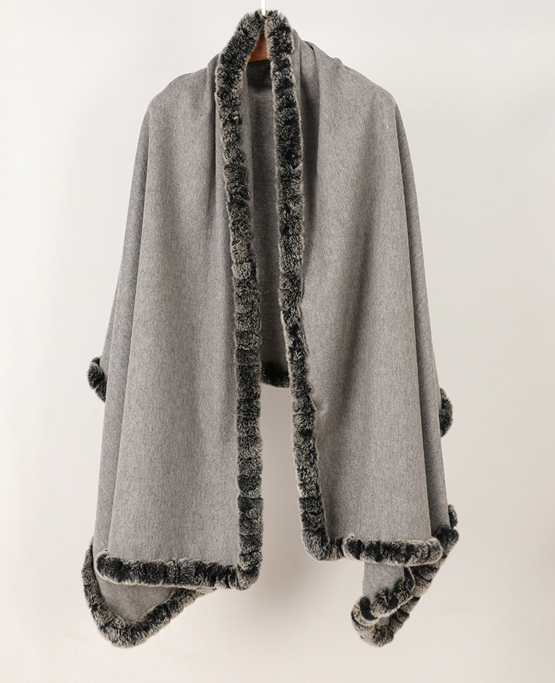 Soft Bordered|Plush Fur-Edged Cashmere Shawl|Universal Fit for Both Men and Women