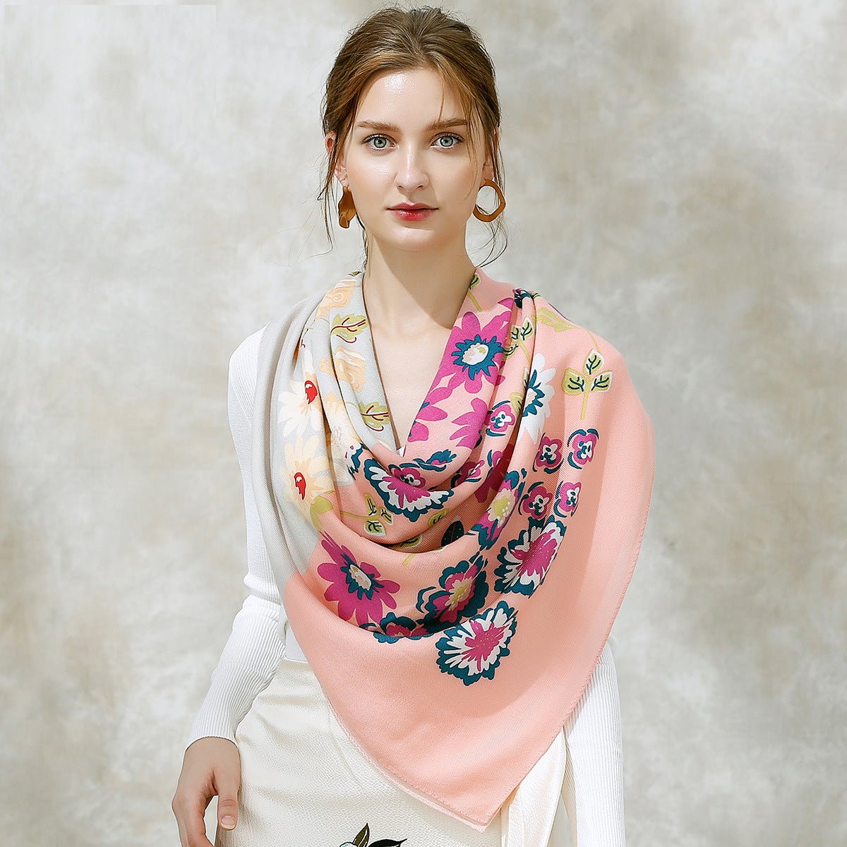 Enchanting Petal Cascade|Wool Scarf| 100% Australian Wool|120cmx120cm - Jin's Finds