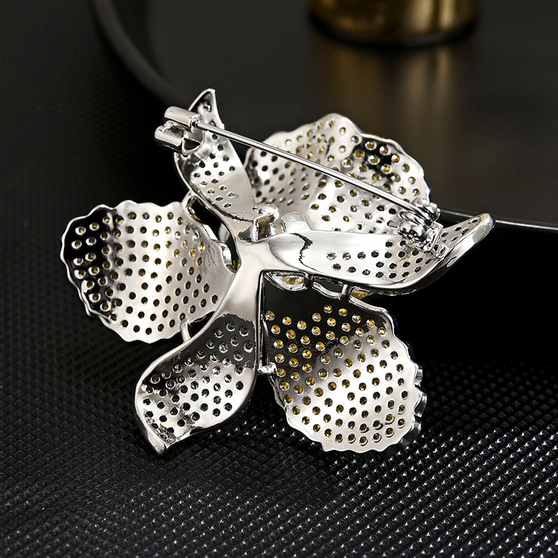 Orchid Brooch-CZ Gemstones - Silver Plating