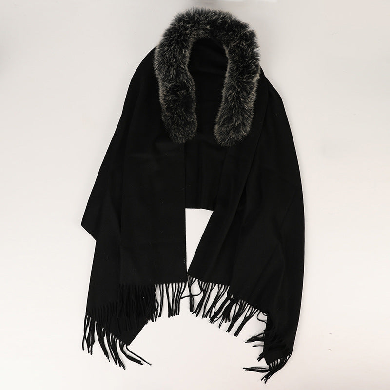 Nordic Grace Cape|100% Cashmere Shawl with Fox Fur Collar|The Pinnacle of Warmth and Elegance