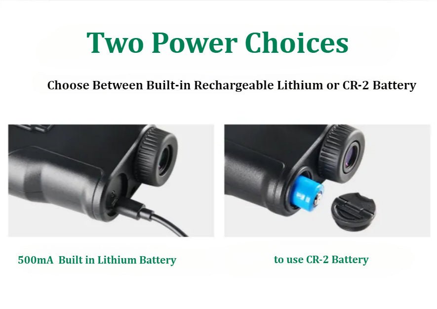 PantherSight Golf Rangefinder - Two Power Choices Available - Choose between built-in rechargeable lithium battery or CR-2 Battery