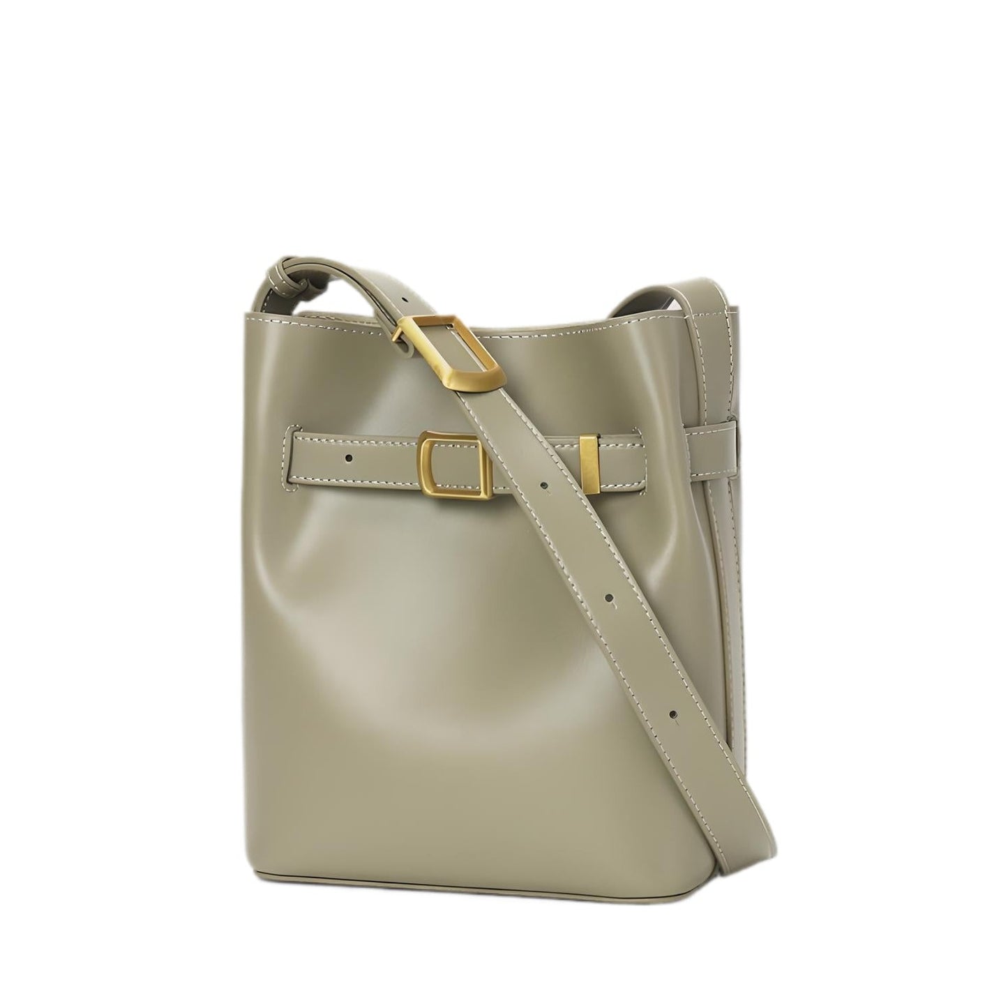 Tranquil Tone|Premium Cowhide Leather Bucket Bag|Streamlined Contours|Minimalist