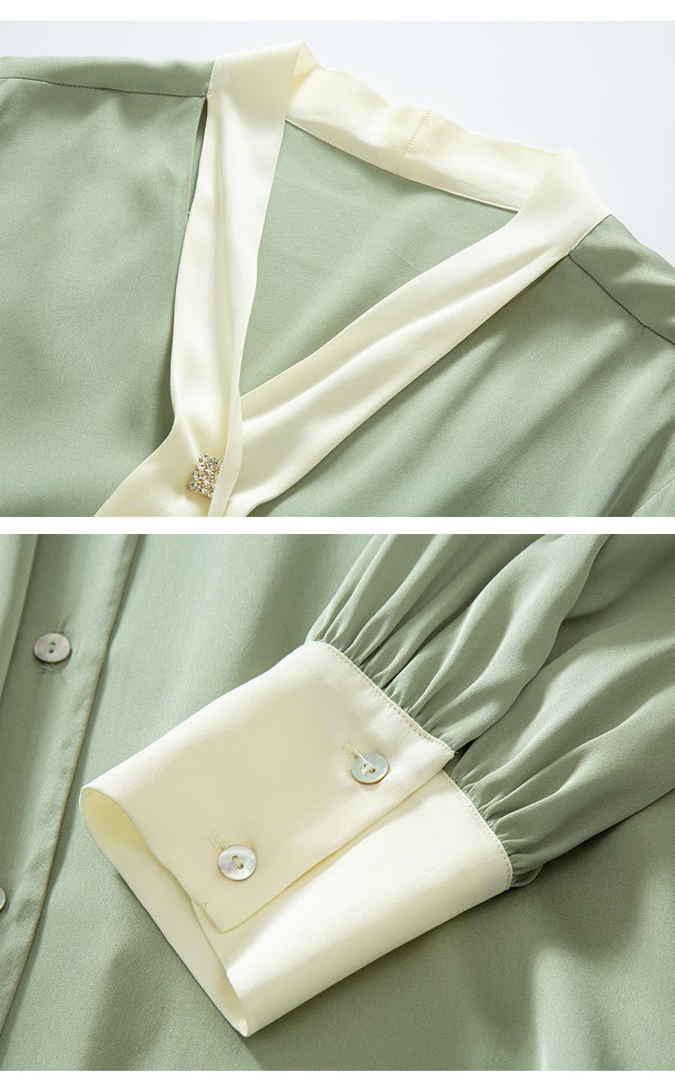 Silk Double Joe Blouse | Pepermint Tea Colour | Clashing Colour Design - Jin's Finds