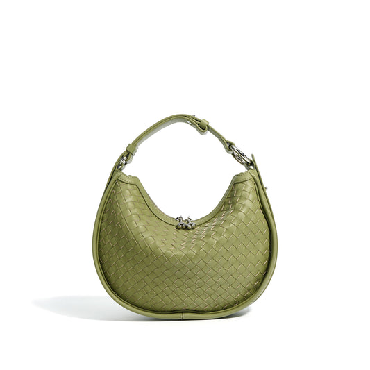 Wave Weave Classic|Half-Moon Leather Crochet Woven Handbag|Woven Clutch Bag