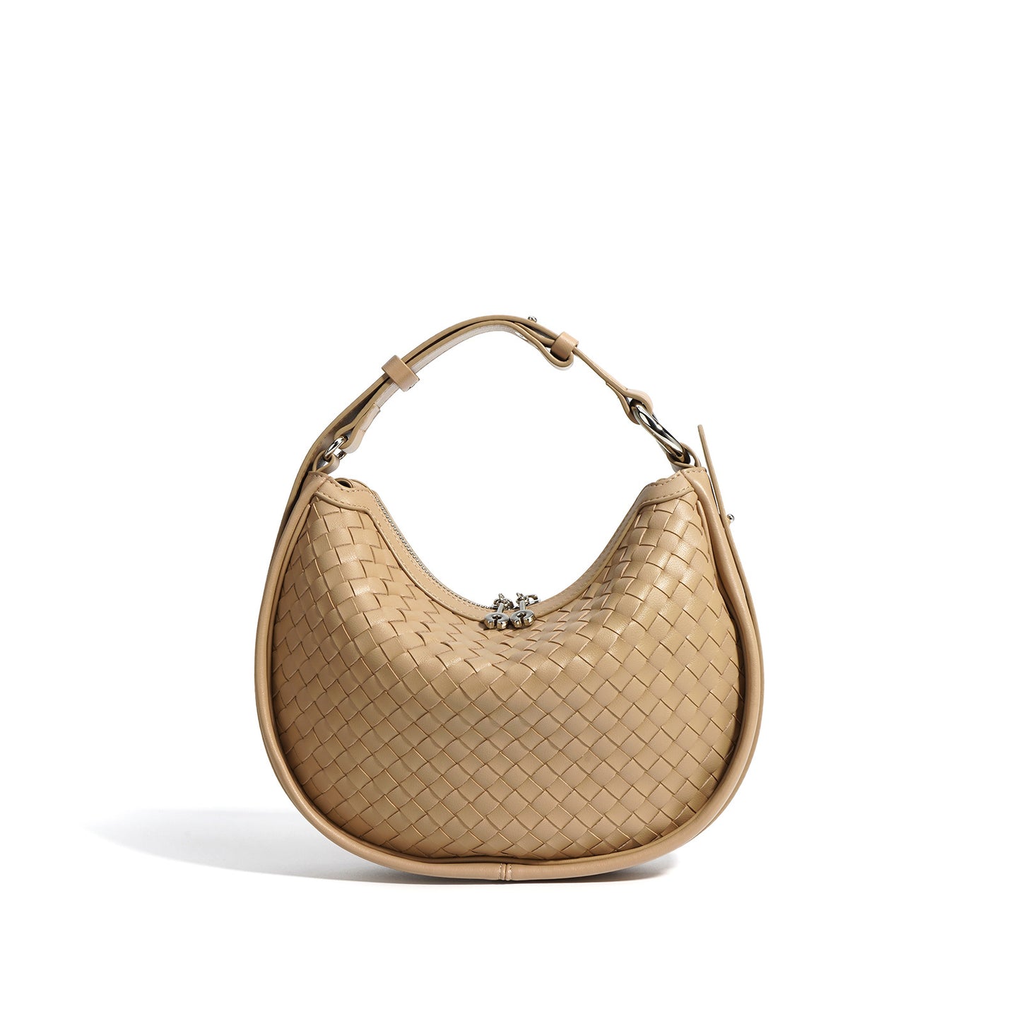 Woven Clutch Leather Bag-Apricot Colour-Light Brown