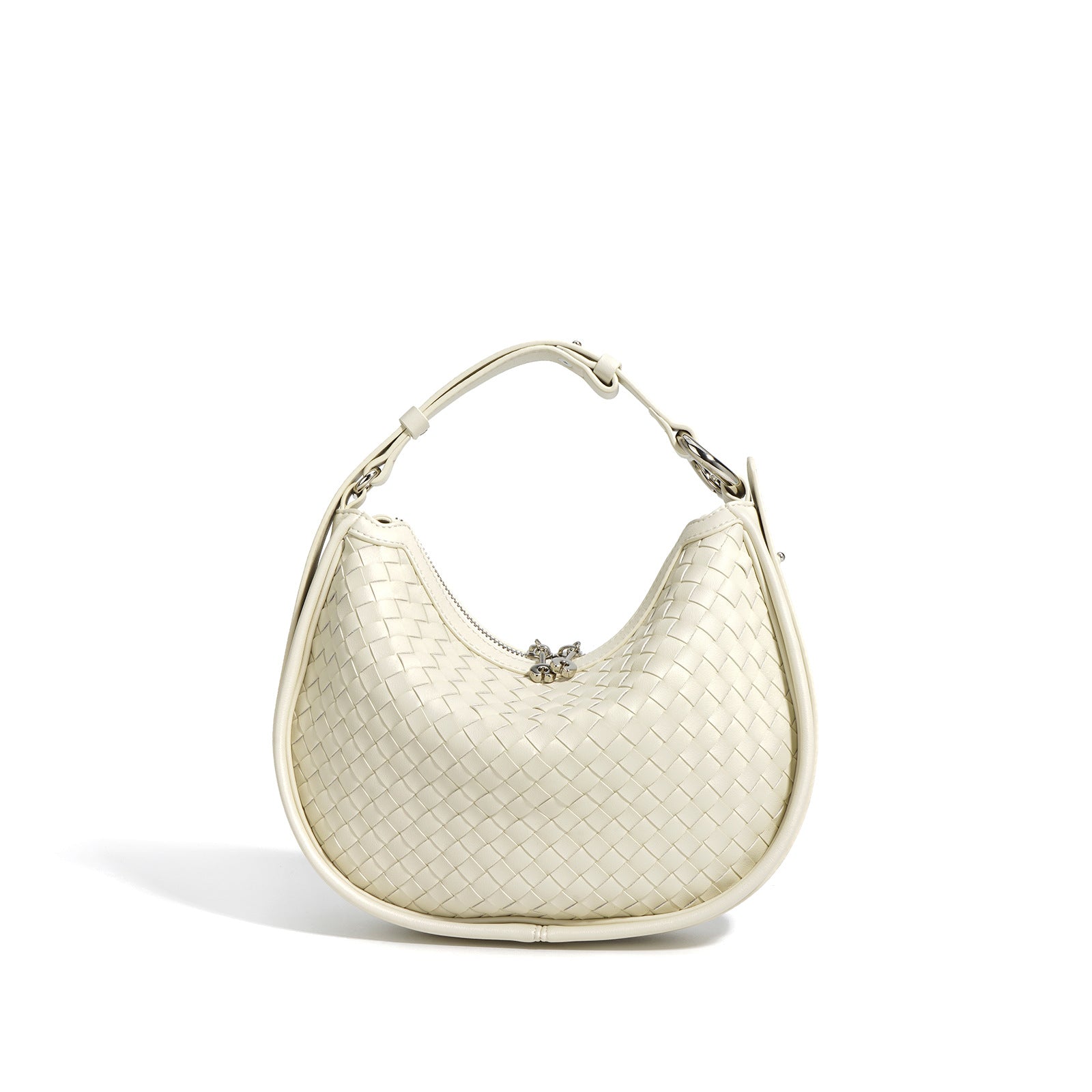 White Colour Woven Clutch Leather Bag-Premium Cowhide-Versatile Carrying Styles