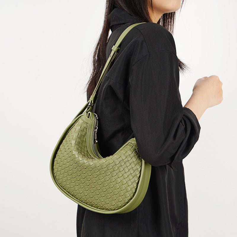 Woven Leather Bag-half-circle silhouette-distinctive texture-soft to the touch but also durable