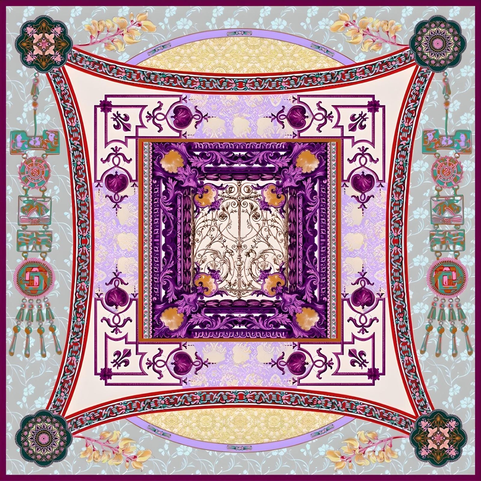 Mystical Reverie|Mandala Silk Scarf| 100% Silk Twill Fabric|135cm x 135cm - Jin's Finds