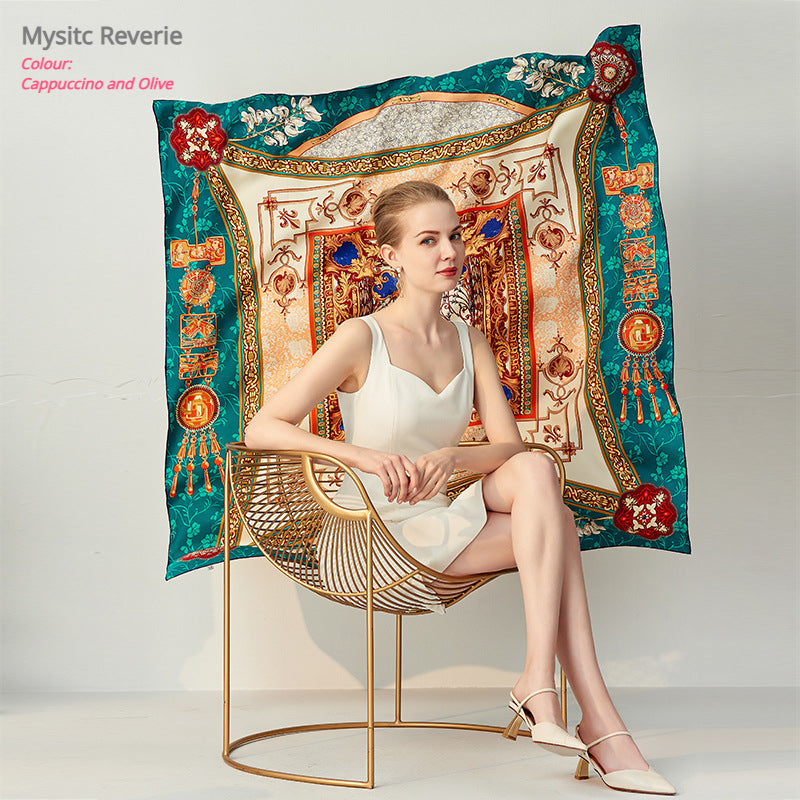 Mystical Reverie|Mandala Silk Scarf| 100% Silk Twill Fabric|135cm x 135cm - Jin's Finds